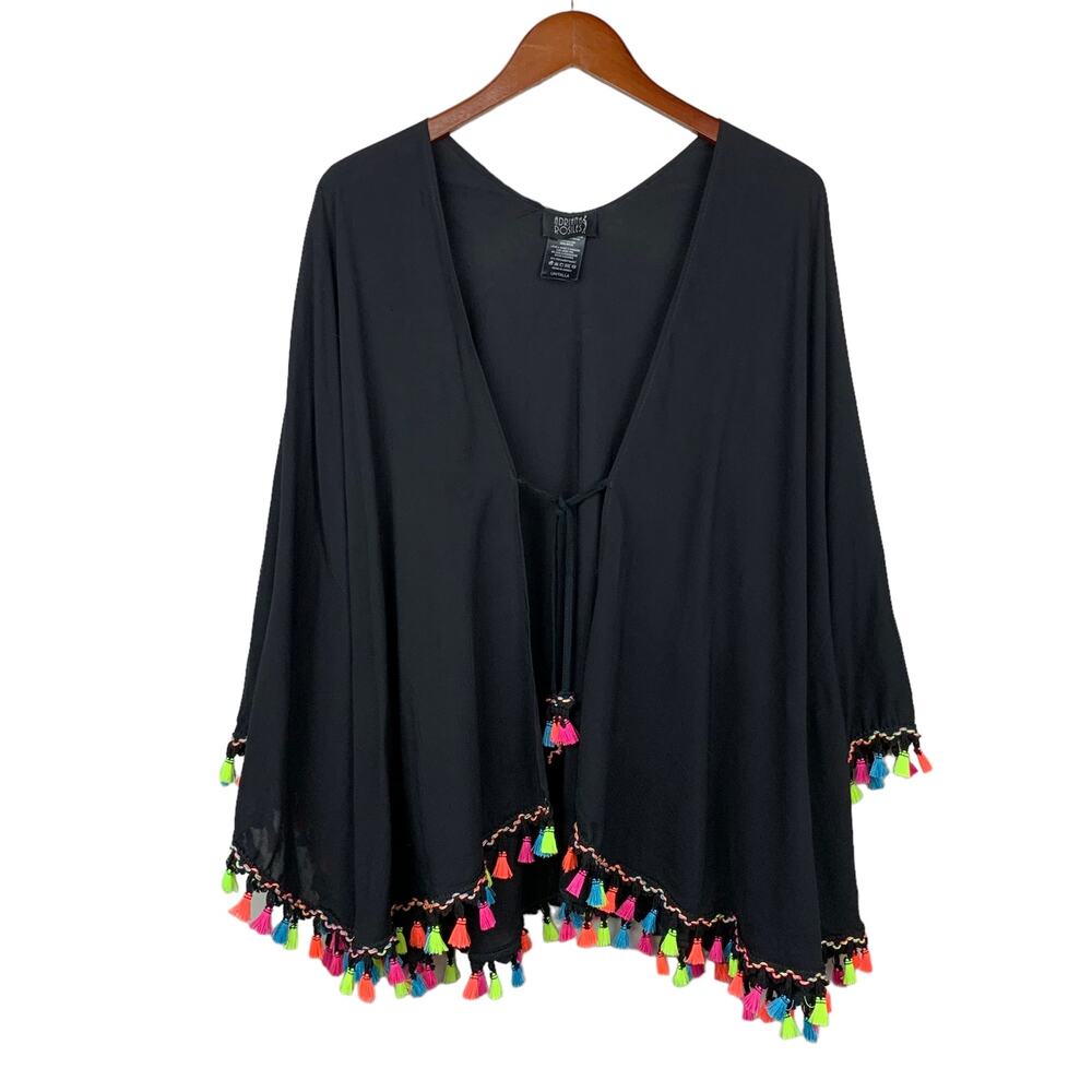Adriana Rosiles Cover Up Poncho Beach Swim Black Tassels Women’s One Size